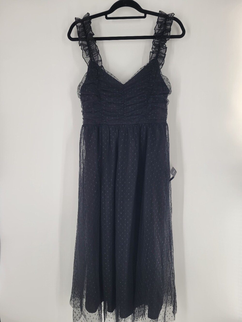 Black Ruffled Strap Midi Dress